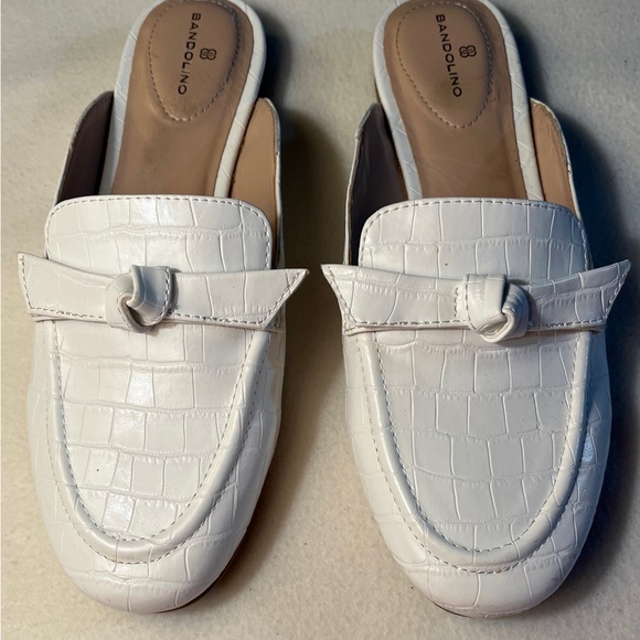 Bandolino Shoes - Bandolino White Mules Croc-Embossed Slip-On